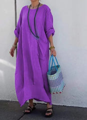 Długa sukienka z bawełny i lnu w stylu patchworku