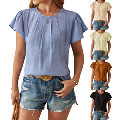 🦸♀️2024 Wiosna i lato, luźny top z błyszczącej, złotej tkaniny z płatkami i rękawami