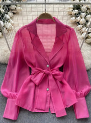 Koszula z długim rękawem i prześwitującym paskiem z klapami z 2025 roku