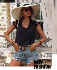 2024 letnia koronkowa koszula z krótkim rękawem przezroczysty top bez pleców dla kobiet