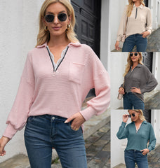 🍁Sweter T-shirt z klapami na zamek i koronką