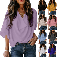 szyfonowa koszula damska T-shirt ze średnim rękawem