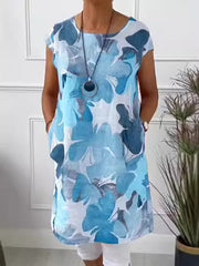 Luźna sukienka do kolan z nadrukiem motyla