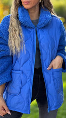 Damski płaszcz z długim rękawem i futrem, patchworkowym, bawełnianym