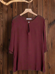 Damska koszula z bawełny i lnu, z dekoltem w kształcie litery V