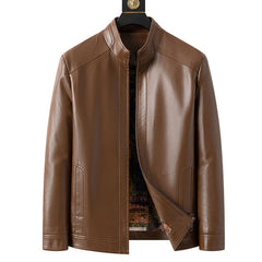 Ciepła męska kurtka skórzana z pluszową podszewką