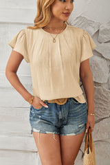 🦸♀️2024 Wiosna i lato, luźny top z błyszczącej, złotej tkaniny z płatkami i rękawami