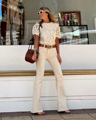 🥳🥰Koronkowy top z krótkim rękawem INS wakacyjny koronkowy top dla kobiet