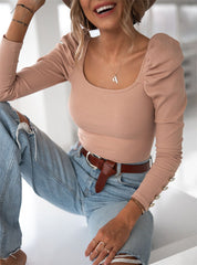 ⛱️Damski elegancki top w jednolitym kolorze zapinany na guziki