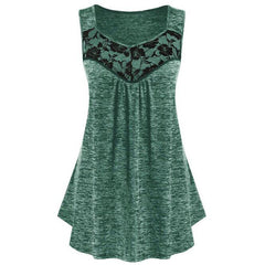 Damska luźna koszulka bez rękawów, z koronką i dekoltem w kształcie litery V