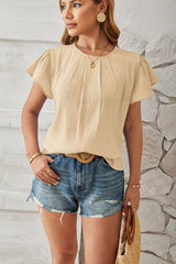 🦸♀️2024 Wiosna i lato, luźny top z błyszczącej, złotej tkaniny z płatkami i rękawami