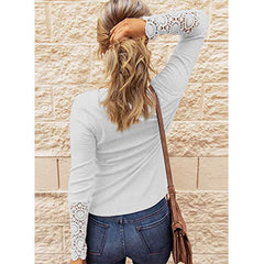 💖👕Koszulka z długim rękawem i koronką zapinana na guziki