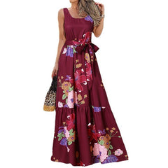 Letnia, swobodna, długa spódnica z paskiem