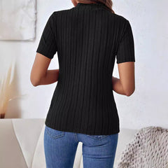 Damskie topy z krótkim rękawem 2024 letnia koszulka z dzianiny w prążki