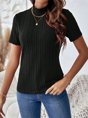Damskie topy z krótkim rękawem 2024 letnia koszulka z dzianiny w prążki