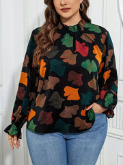 Elegancki, wygodny top w kwiaty z długim rękawem i dzwonkowatymi rękawami