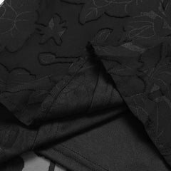 Wielowarstwowe rękawy to nie długa żakardowa sukienka z rozcięciami