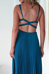 Sheree – Plisowana Sukienka maxi z Dekoltem w Szpic