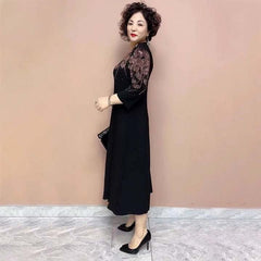 Damska szlachetna elegancka sukienka z brokatowym dekoltem