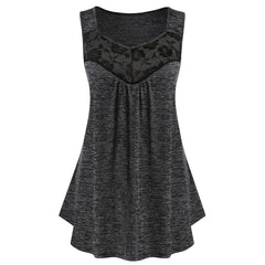 Damska luźna koszulka bez rękawów, z koronką i dekoltem w kształcie litery V