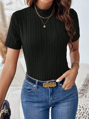 Damskie topy z krótkim rękawem 2024 letnia koszulka z dzianiny w prążki