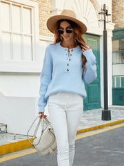 💖✨👚 Sweter z okrągłym dekoltem, jednorzędowy sweter damski