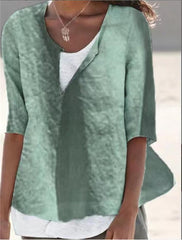 Damska koszula z bawełny i lnu, z dekoltem w kształcie litery V