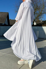 Damska plisowana nieregularna koszula z klapami, luźna i długa