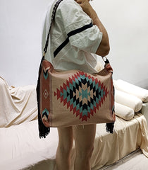 👜Duża torba damska w stylu retro, ręcznie tkana z bawełny i lnu