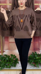 Uroczy, luźny top z rękawem 3/4 na jesień