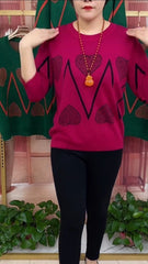 Uroczy, luźny top z rękawem 3/4 na jesień