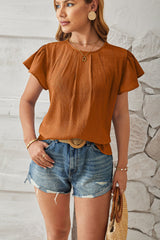 🦸♀️2024 Wiosna i lato, luźny top z błyszczącej, złotej tkaniny z płatkami i rękawami