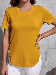 🤠T-shirt z okrągłym dekoltem i zapinanym na guziki topem z krótkim rękawem dla kobiet