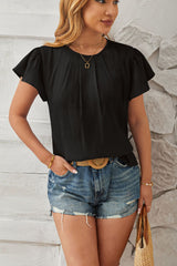 🦸♀️2024 Wiosna i lato, luźny top z błyszczącej, złotej tkaniny z płatkami i rękawami