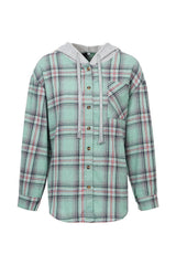 🥰👔Bluza z kapturem, zapinana na guziki, casualowa marynarka w kratę