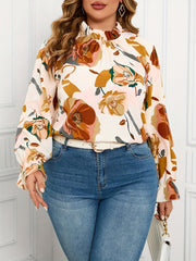 Elegancki, wygodny top w kwiaty z długim rękawem i dzwonkowatymi rękawami