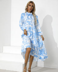 👗Luźna sukienka z nadrukiem pod szyją🎀