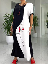 Abstrakcyjny nadruk twarzy w pięknej, czarno-białej sukience maxi