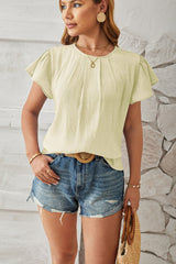 🦸♀️2024 Wiosna i lato, luźny top z błyszczącej, złotej tkaniny z płatkami i rękawami