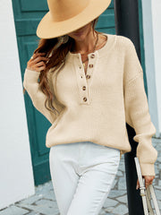 💖✨👚 Sweter z okrągłym dekoltem, jednorzędowy sweter damski