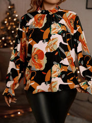 Elegancki, wygodny top w kwiaty z długim rękawem i dzwonkowatymi rękawami