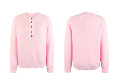 💖✨👚 Sweter z okrągłym dekoltem, jednorzędowy sweter damski