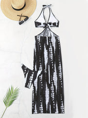 Dwuczęściowy strój kąpielowy wiązany na szyi w paski z detalami w postaci pierścieni