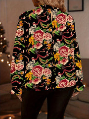 Elegancki, wygodny top w kwiaty z długim rękawem i dzwonkowatymi rękawami