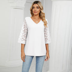 🌸Damski koronkowy top z szyfonu i dekoltem w kształcie litery V