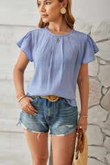 🦸♀️2024 Wiosna i lato, luźny top z błyszczącej, złotej tkaniny z płatkami i rękawami