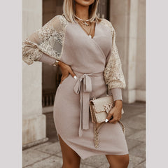 👗Koronkowa sukienka z dzianiny i elegancka wełniana spódnica