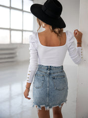 ⛱️Damski elegancki top w jednolitym kolorze zapinany na guziki