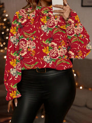 Elegancki, wygodny top w kwiaty z długim rękawem i dzwonkowatymi rękawami