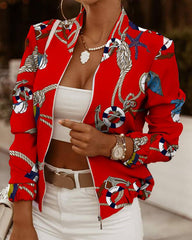 Jesienny kardigan z długim rękawem i nadrukiem, mały płaszcz